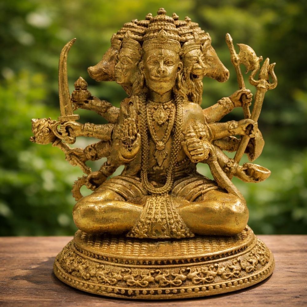 Hanuman Ji Idol in Brass (Panchmukhi), 2.7 inch, brass, Vedikcraft Moradabad