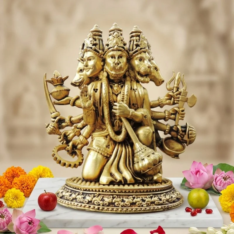 Hanuman Ji Idol in Brass (Panchmukhi), 5.5 inch – for Home Mandir