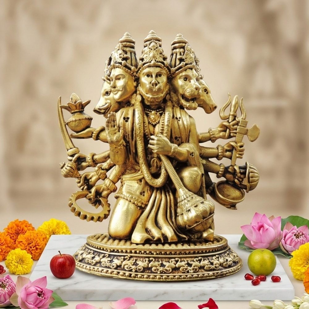 Hanuman Ji Idol in Brass (Panchmukhi), 5.5 inch, brass, Vedikcraft Moradabad