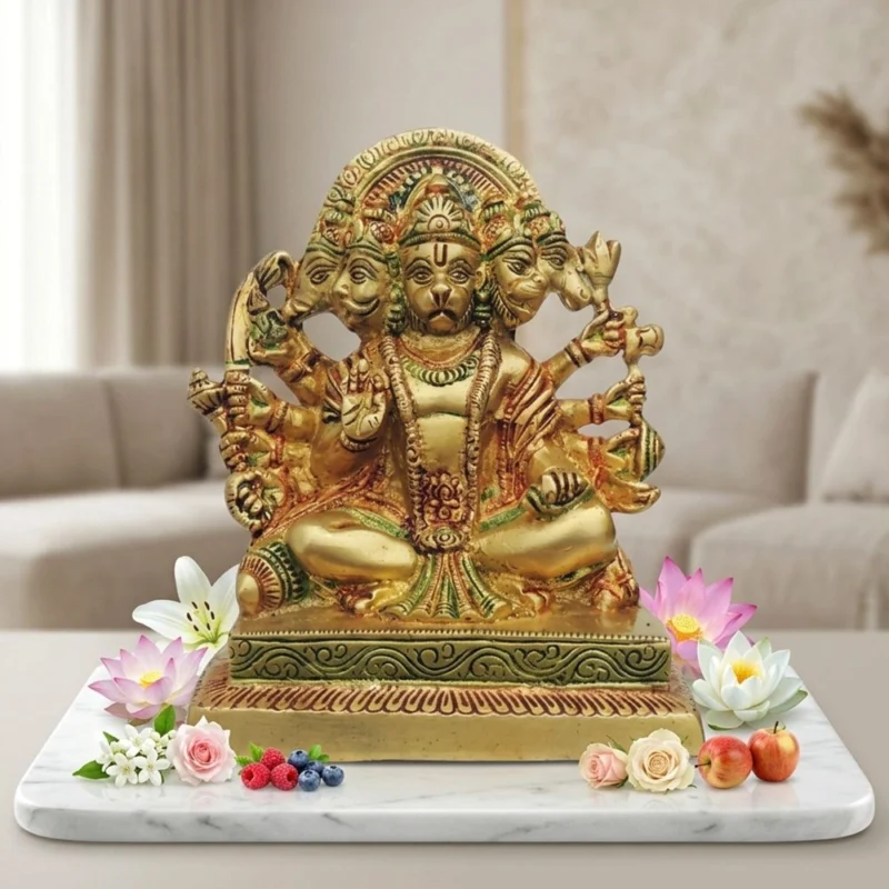 Hanuman Ji Idol in Brass (Panchmukhi), 7.5 inch – for Home Mandir
