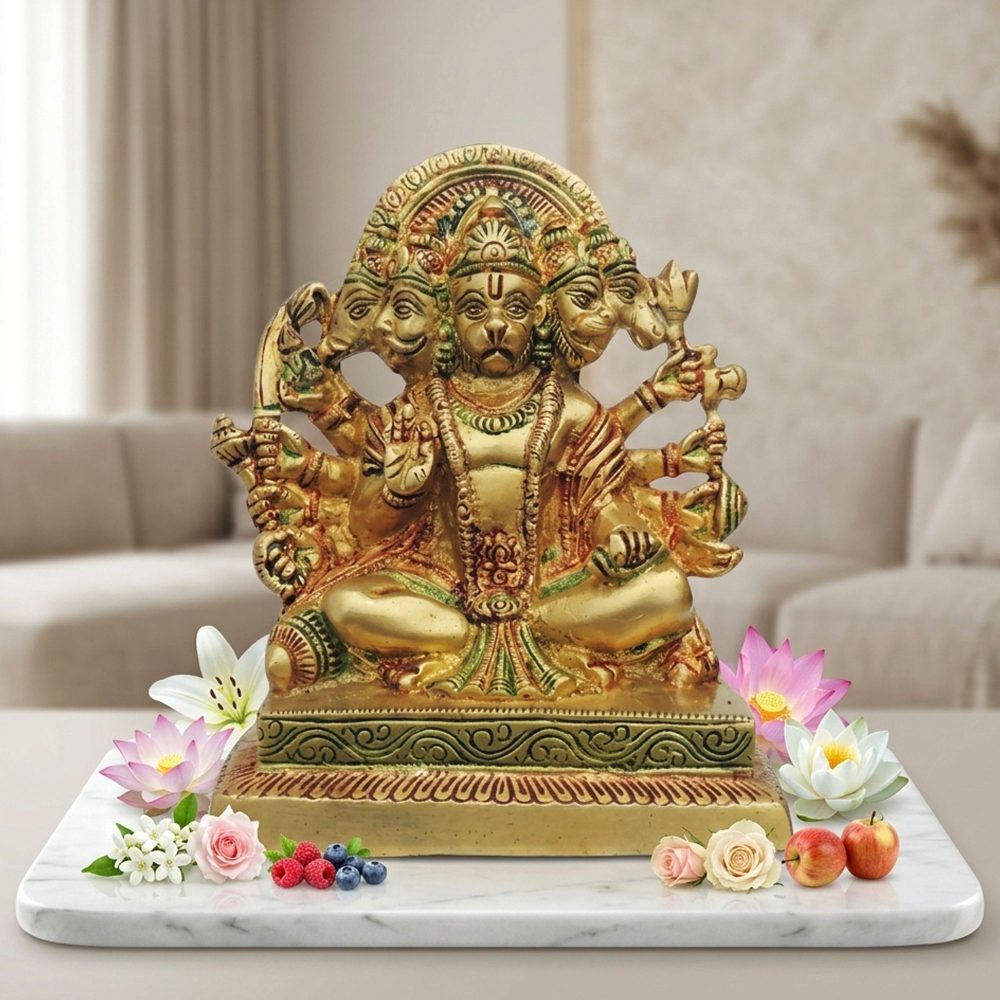 Hanuman Ji Idol in Brass (Panchmukhi), 7.5 inch, brass, Vedikcraft Moradabad