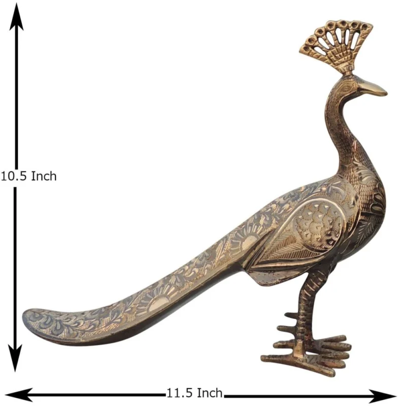 Brass Peacock Showpiece Pair, 10.5 inch, design AN253-C