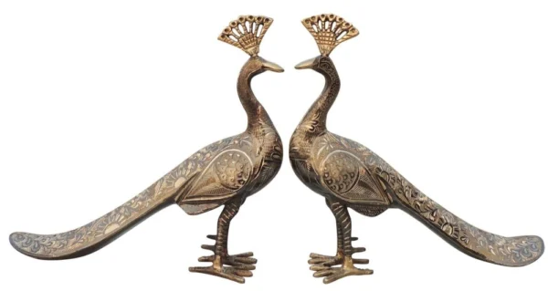 Brass Peacock Showpiece Pair, 10.5 inch, design AN253-C, brass, Vedikcraft Moradabad