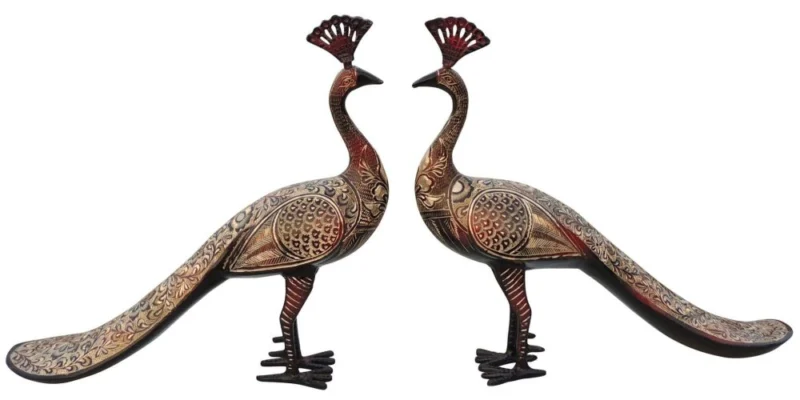 Brass Peacock Showpiece Pair, 13 inch, design AN251-D – for Living Room and Entrance