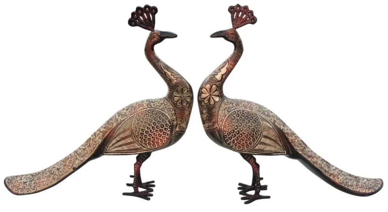 Brass Peacock Showpiece Pair, 16.5 inch, design AN251-E – for Living Room and Entrance