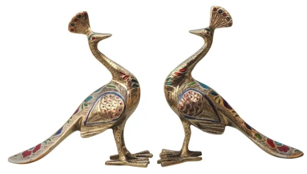 Brass Peacock Showpiece Pair, 7.2 inch, brass, Vedikcraft Moradabad