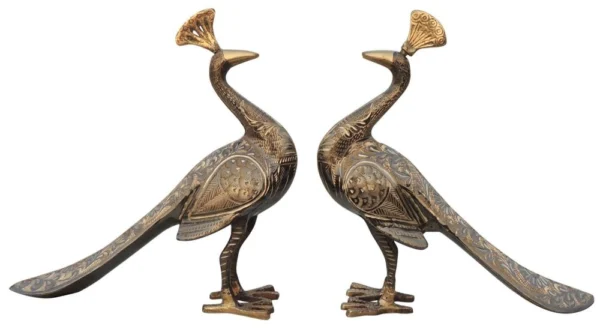 Brass Peacock Showpiece Pair, 9.2 inch, design AN253-B, brass, Vedikcraft Moradabad