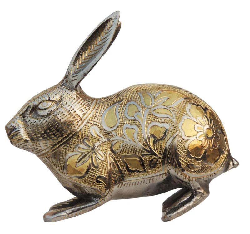 Brass Rabbit Showpiece (Nickel), 5.5 inch – for Table Décor