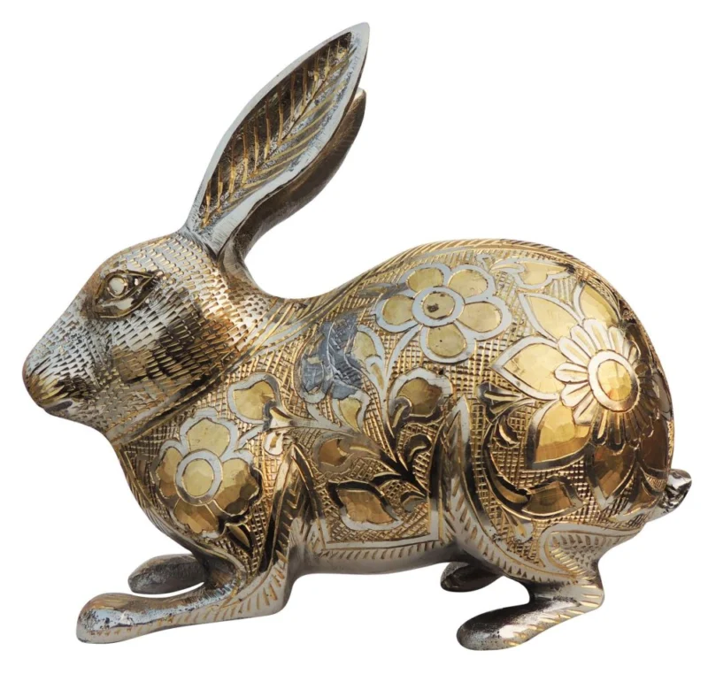 Brass Rabbit Showpiece (Nickel), 7.1 inch – for Table Décor