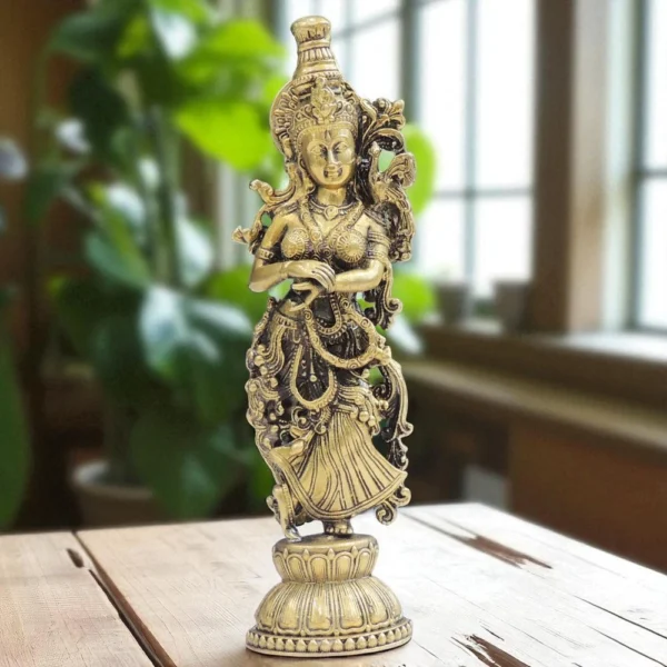 Radha Krishna Idol in Brass, 6 inch, 180 g, brass, Vedikcraft Moradabad
