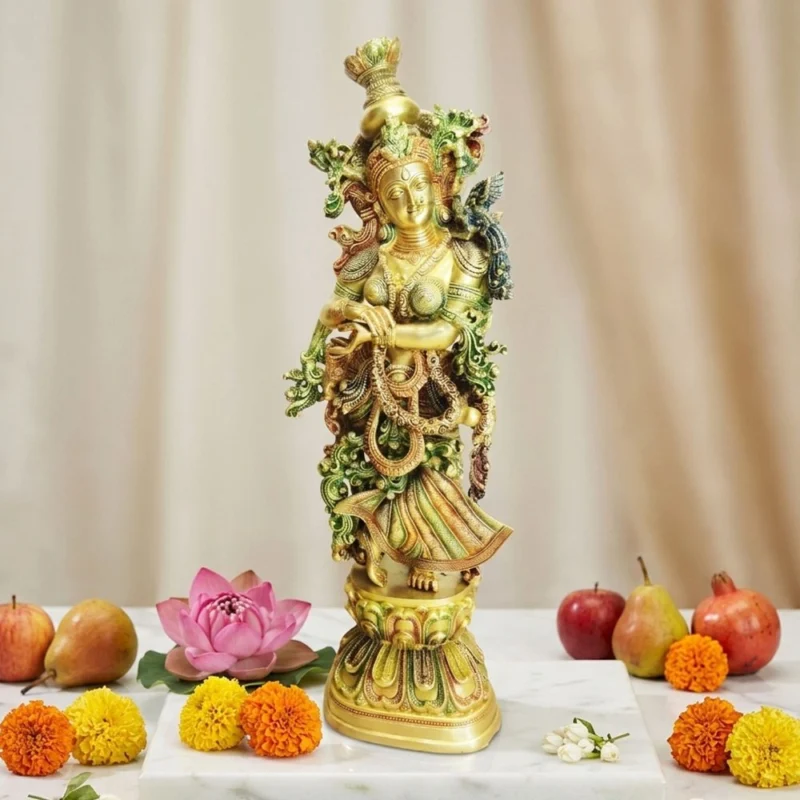 Radha Krishna Idol in Brass, 29 inch, design BS073-R – for Temple and Entrance
