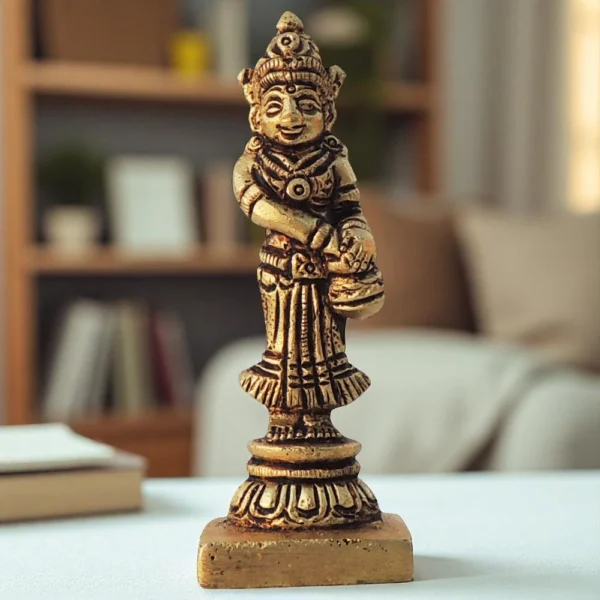 Radha Krishna Idol in Brass, 3 inch, 120 g, brass, Vedikcraft Moradabad