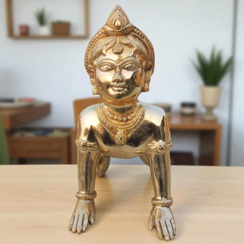 Radha Krishna Idol in Brass, 12.2 inch – for Pooja Room