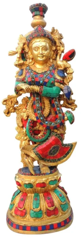 Radha Krishna Idol in Brass, 20.5 inch