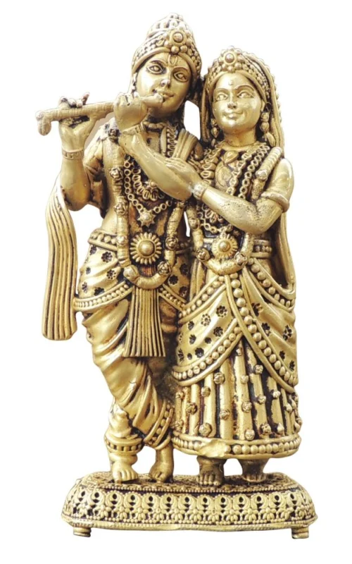 Radha Krishna Idol in Brass (Krishan), 5.6 inch