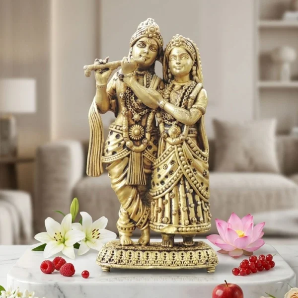 Radha Krishna Idol in Brass (Krishan), 5.6 inch, brass, Vedikcraft Moradabad