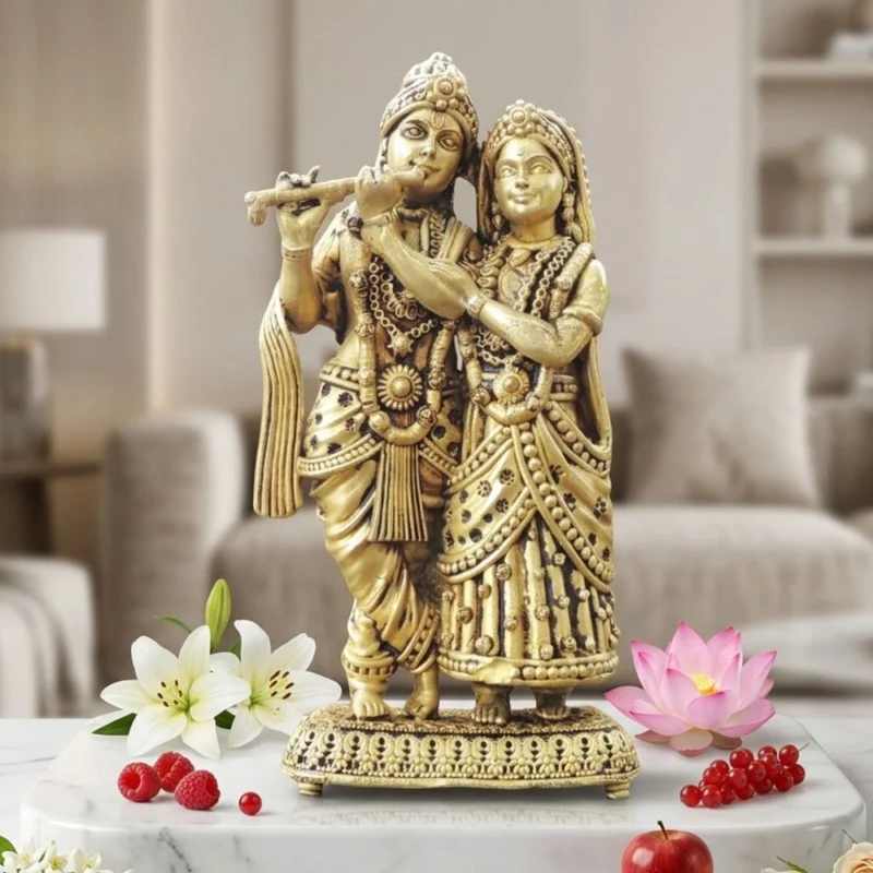 Radha Krishna Idol in Brass (Krishan), 5.6 inch – for Home Mandir
