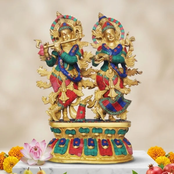 Radha Krishna Idol in Brass (Big), 17 inch, brass, Vedikcraft Moradabad