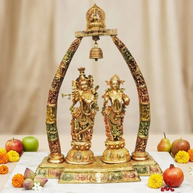 Radha Krishna Idol in Brass (Darbar), 31.7 inch – for Temple and Entrance