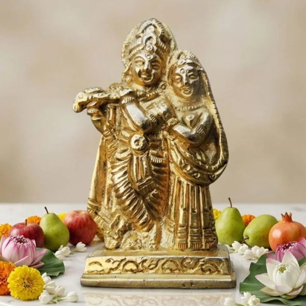 Radha Krishna Idol in Brass, 2.6 inch, brass, Vedikcraft Moradabad