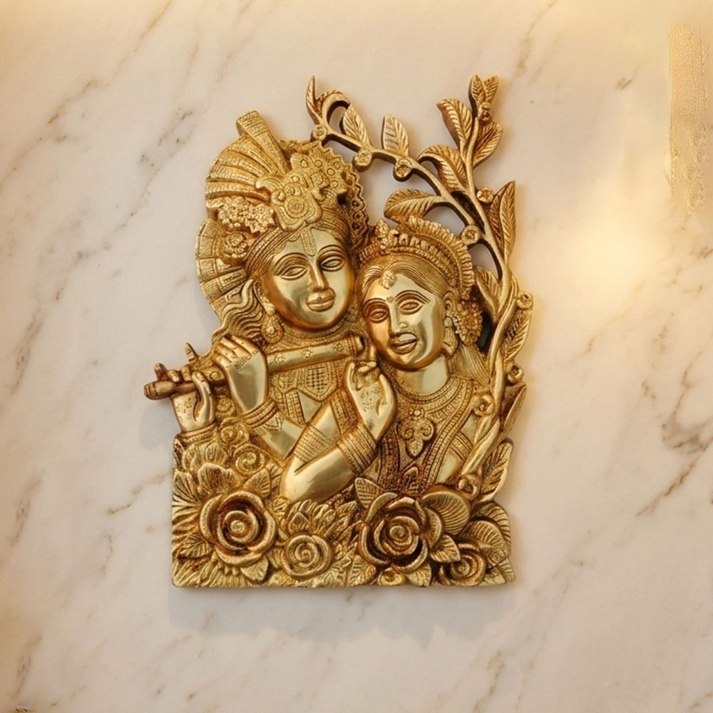 Radha Krishna Idol in Brass, 14 inch, brass, Vedikcraft Moradabad