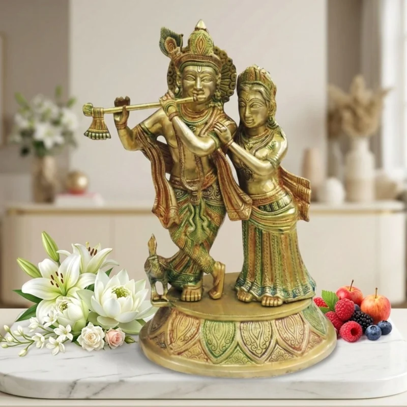 Radha Krishna Idol in Brass, 16 inch – for Temple and Entrance