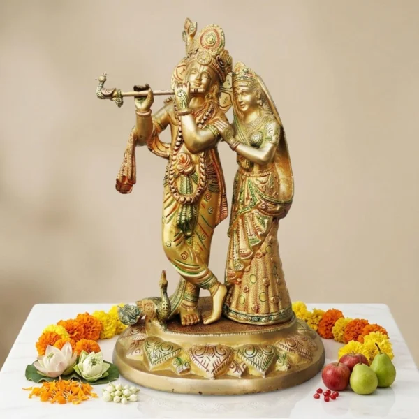 Radha Krishna Idol in Brass, 17 inch, brass, Vedikcraft Moradabad