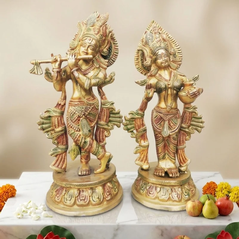 Radha Krishna Idol in Brass, 13 inch – for Pooja Room