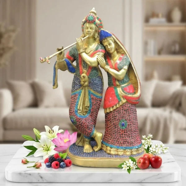 Radha Krishna Idol in Brass, 23 inch, brass, Vedikcraft Moradabad
