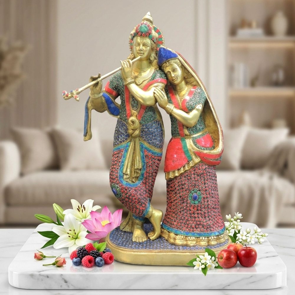 Radha Krishna Idol in Brass, 23 inch, brass, Vedikcraft Moradabad