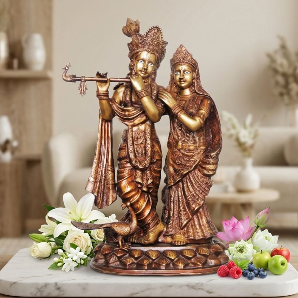 Radha Krishna Idol in Brass, 30 inch, brass, Vedikcraft Moradabad