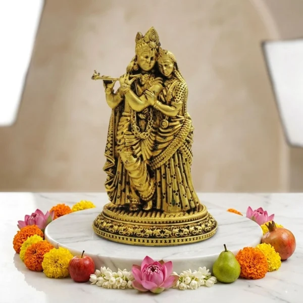 Radha Krishna Idol in Brass, 4 inch, 180 g, brass, Vedikcraft Moradabad