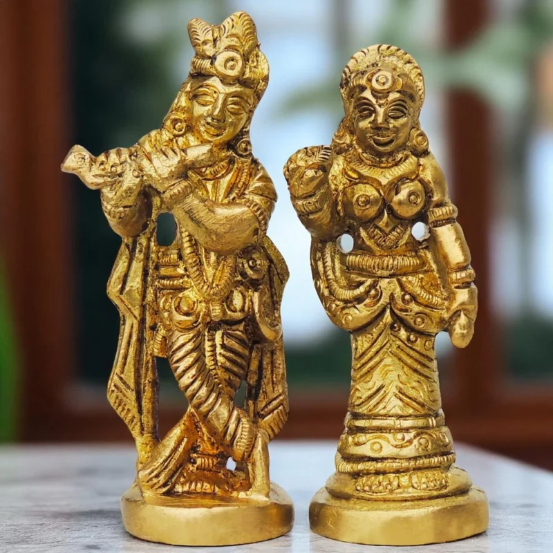 Radha Krishna Idol in Brass, 3 inch, 180 g – for Desk and Car