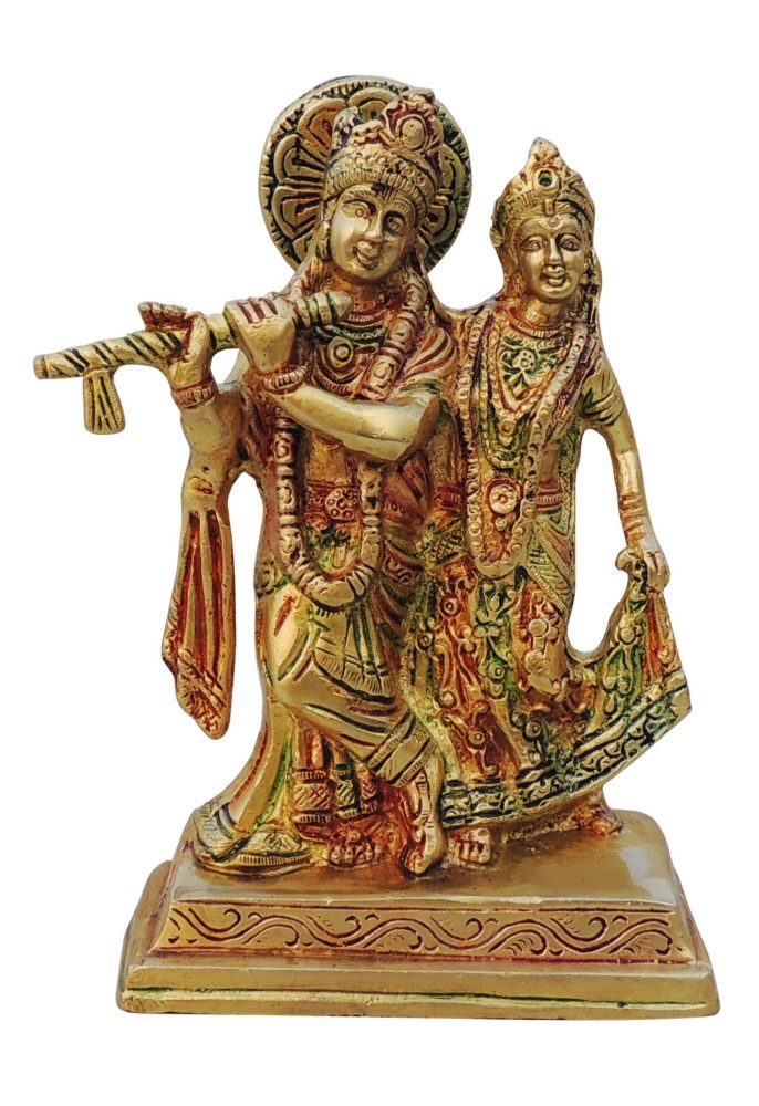 Radha Krishna Idol in Brass, 6.5 inch, brass, Vedikcraft Moradabad