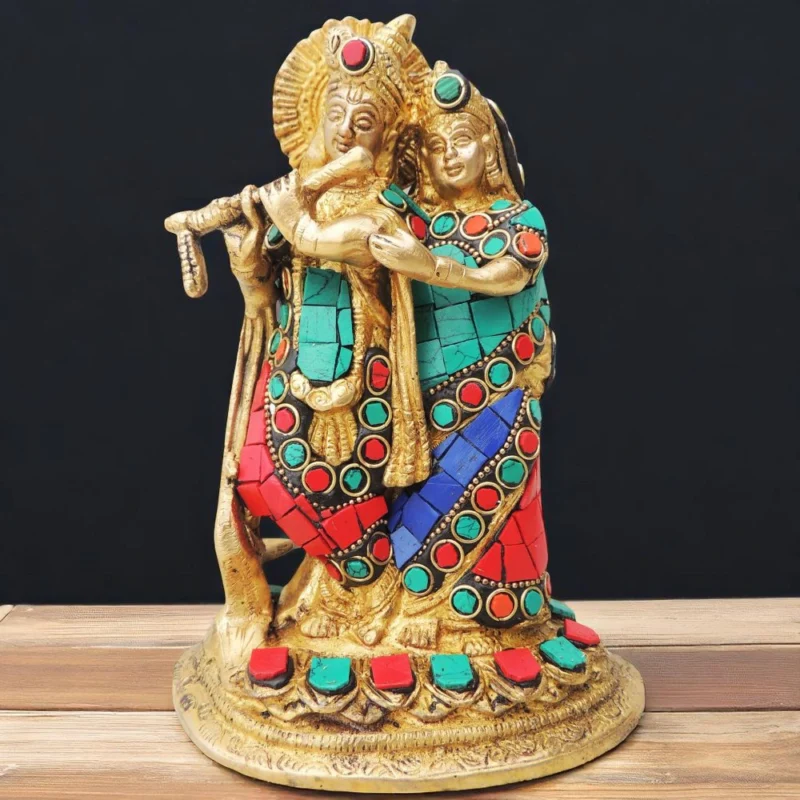 Radha Krishna Idol in Brass, 7.5 inch – for Home Mandir