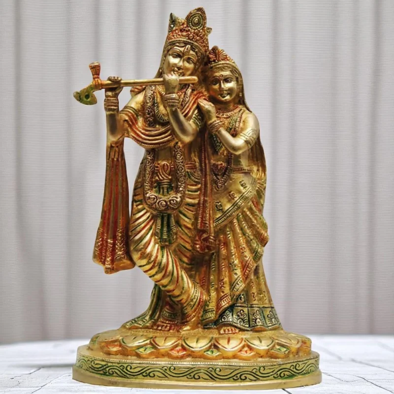 Radha Krishna Idol in Brass, 10.5 inch – for Pooja Room