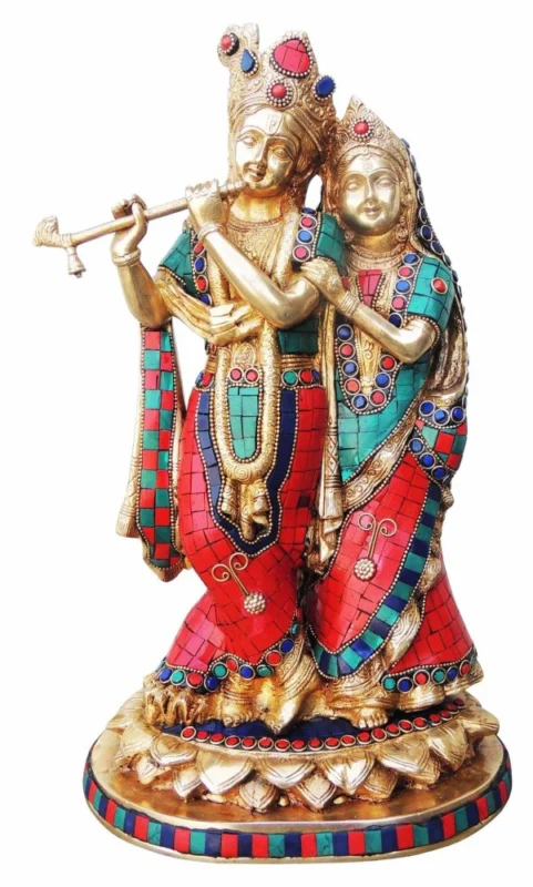 Radha Krishna Idol in Brass, 14.5 inch
