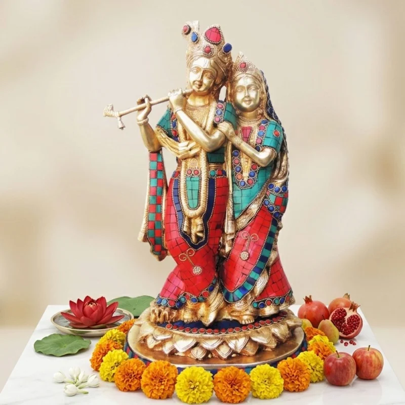 Radha Krishna Idol in Brass, 14.5 inch – for Pooja Room