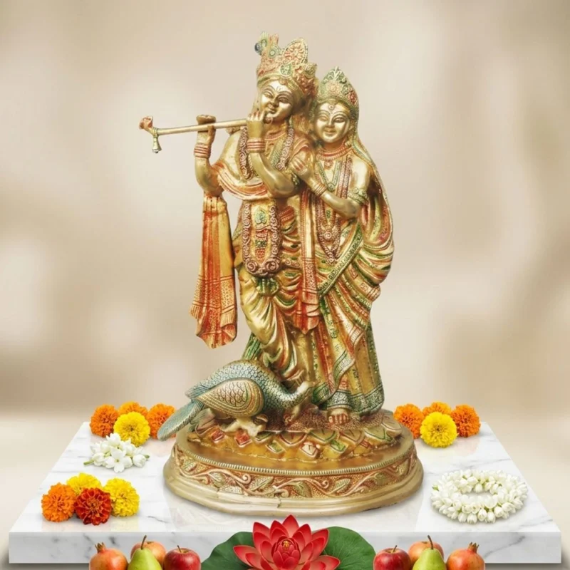Radha Krishna Idol in Brass, 15 inch – for Temple and Entrance