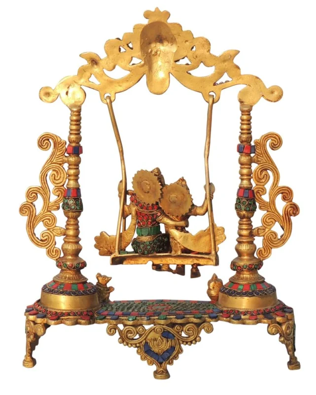 Radha Krishna Idol in Brass, on Jhula, 18.5 inch