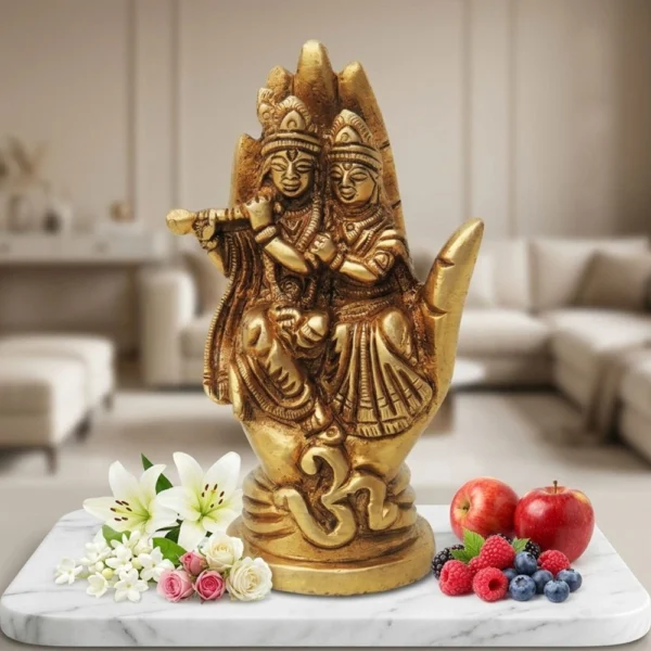 Radha Krishna Idol in Brass, 4 inch, brass, Vedikcraft Moradabad