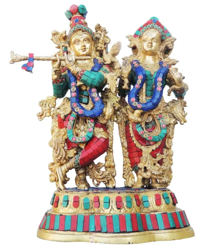 Radha Krishna Idol in Brass, 17 inch, 10.83 kg
