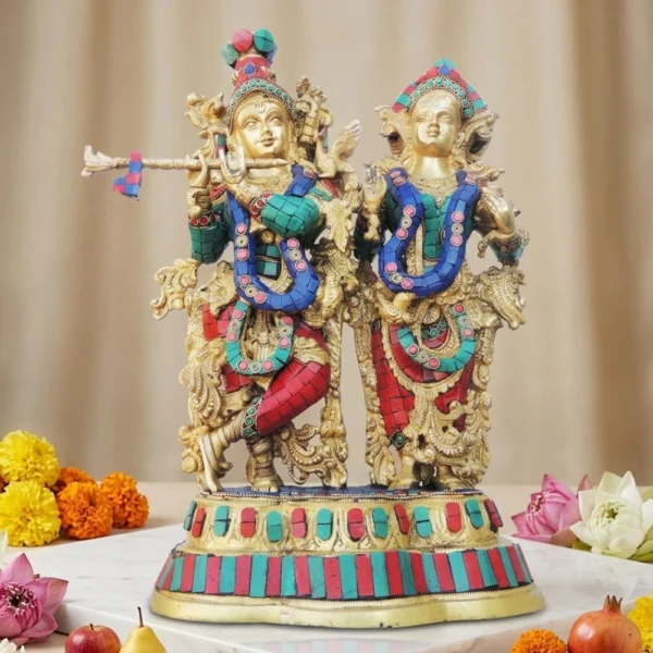 Radha Krishna Idol in Brass, 17 inch, brass, Vedikcraft Moradabad