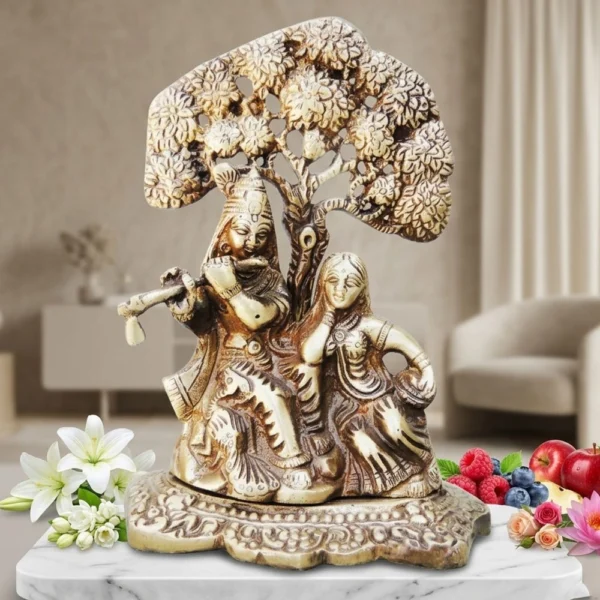 Radha Krishna Idol in Brass, 6.5 inch, brass, Vedikcraft Moradabad