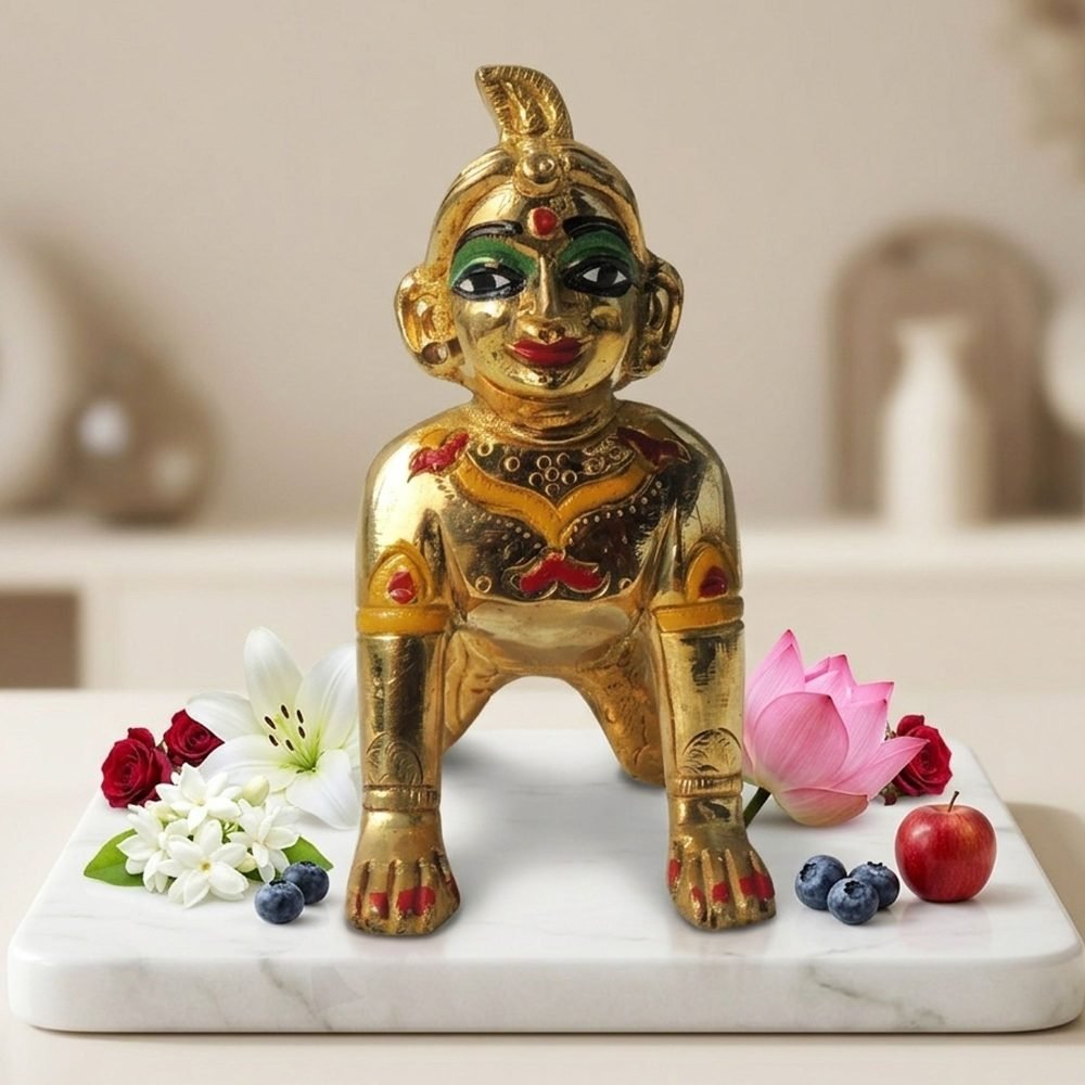 Laddu Gopal Idol in Brass (Radha Rani), 4.2 inch, brass, Vedikcraft Moradabad