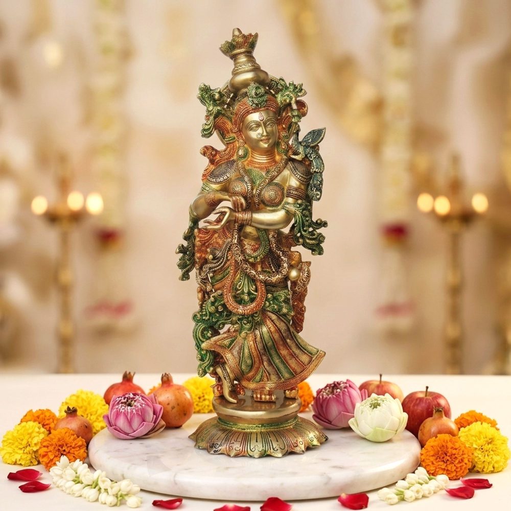 Radha Krishna Idol in Brass, 24.7 inch, brass, Vedikcraft Moradabad