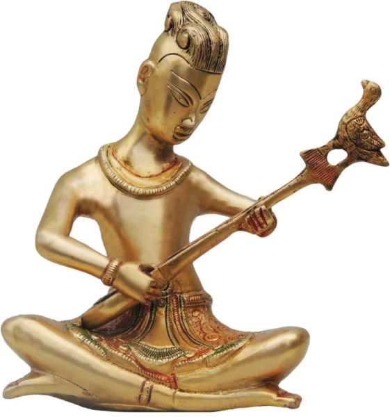 Brass Rajasthani Guitar Figurine, 8.5 inch, brass, Vedikcraft Moradabad