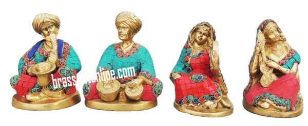 Brass Rajasthani Musical Of 4 Pieces Figurine, 6.3 inch, brass, Vedikcraft Moradabad