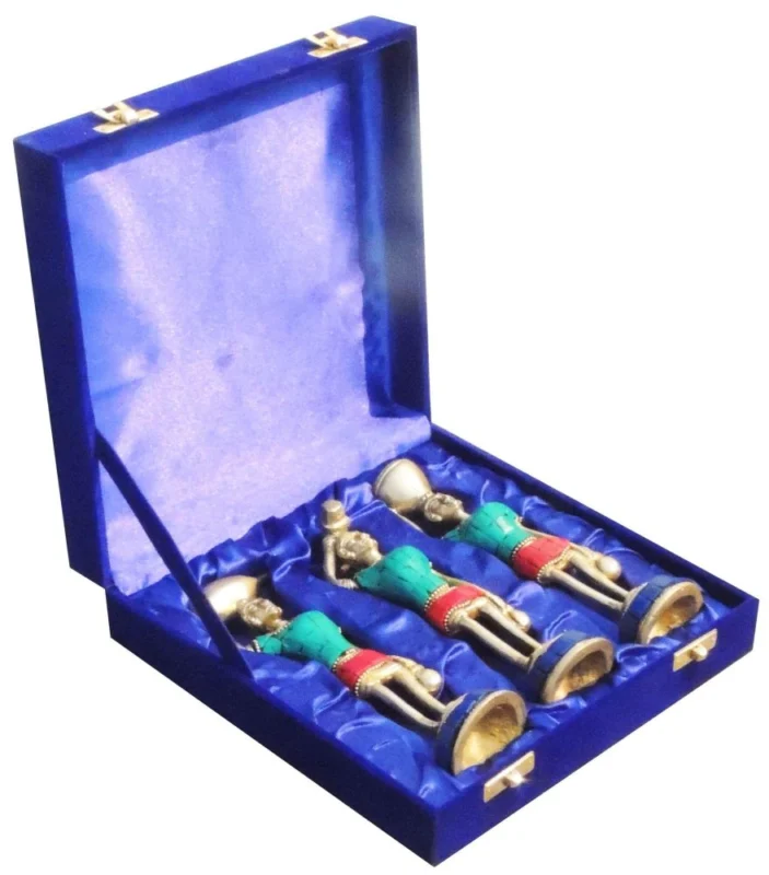 Brass Rajasthani Musical of 3 Pcs. With Velvet Box Figurine, 7.2 inch