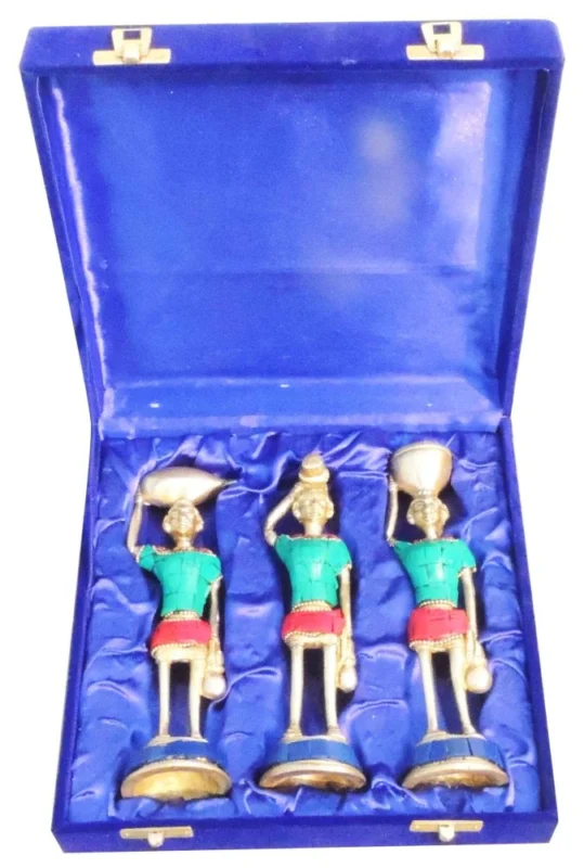 Brass Rajasthani Musical of 3 Pcs. With Velvet Box Figurine, 7.2 inch